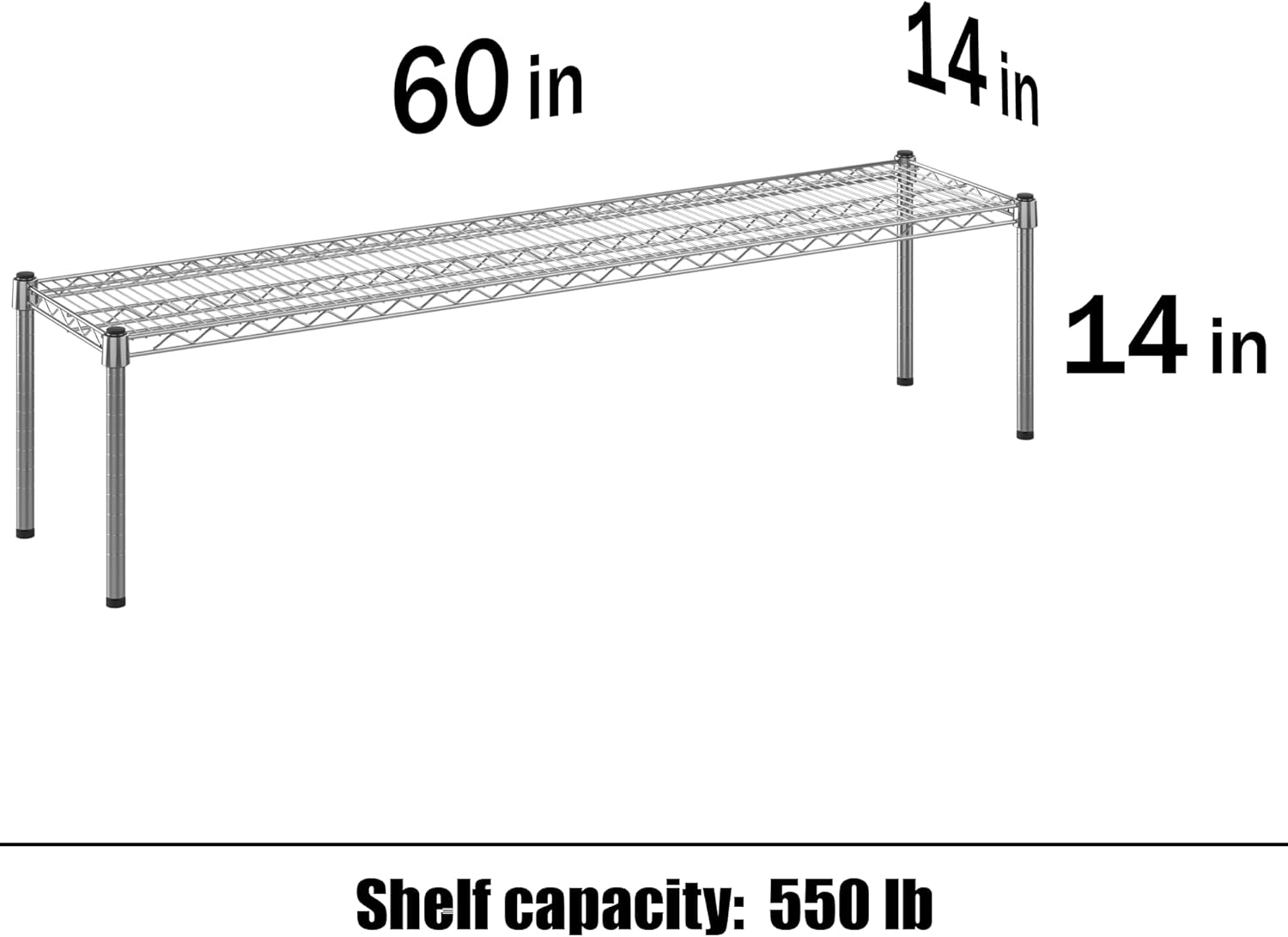 14" Deep x 60" Wide x 14" Height Wire Shelving Kit | 1-Tier | NSF Commercial Storage Rack Unit