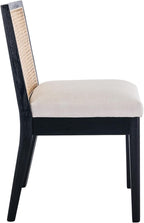 Black Dining Chairs Set of 4, Rattan Kitchen Chairs with Cane Back Upholstered Linen Fabric Chairs Comfy Side Chair for Living Room/Restaurant