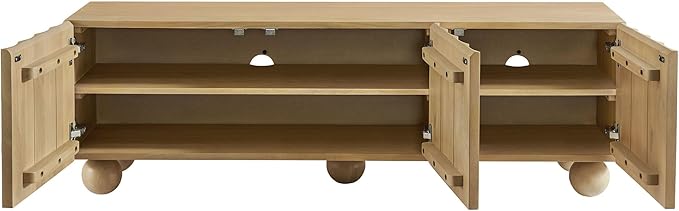 Modway Sorren 54 Inch Scalloped TV Stand in Natural – 3 Door Media Console Cabinet – Modern Storage TV Stand with Doors