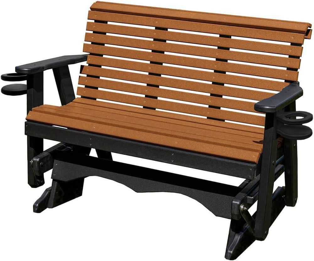 5 FT Cedar Amish-Made Porch Glider – 1000 lb Heavy-Duty Poly Lumber wood Roll...