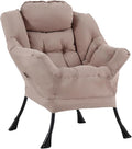 Welnow Lazy Chair for Living Room, Modern Reading Lounge Accent Chair with Armrests and a Side Pocket, Leisure Upholstered Lazy Sofa for Small Space, Bedroom, Dorm, Khaki