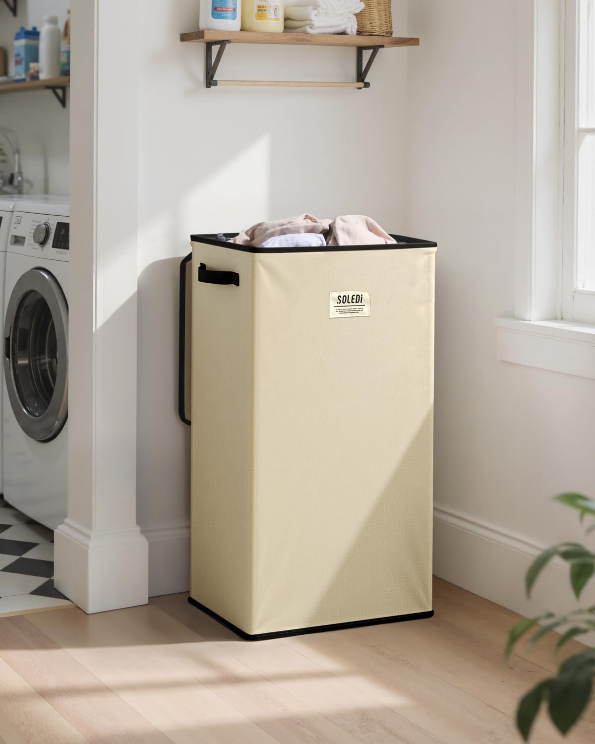SOLEDI Laundry Hamper with Lid 100L Large & Tall Collapsible Laundry Basket, Clothes Hamper with Bag Removable Easy to Carry, Dirty Hampers for Bedroom, Bathroom, Dorm, College, Beige