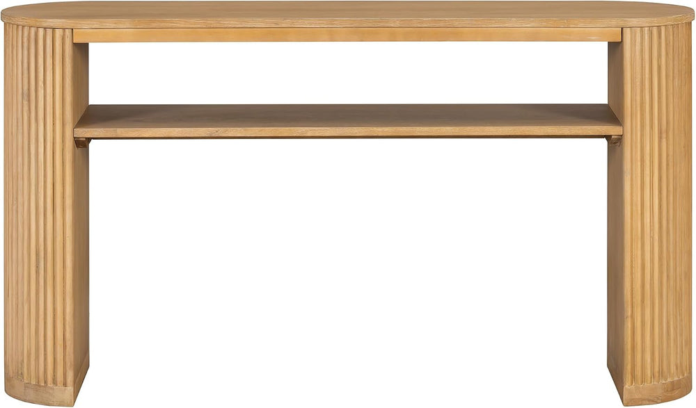 Vintage Farmhouse Console Table with Fluted Legs & Ash Veneer Top - Oval ...