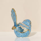 Exquisite Hand - Painted Enamel Blue Bird Trinket Box Hinged Rhinestone - Adorned Mini Jewelry Organizer for Rings & Necklaces, Ideal Classical Home Decor & Collectible Keepsake (Trinket Box-B)