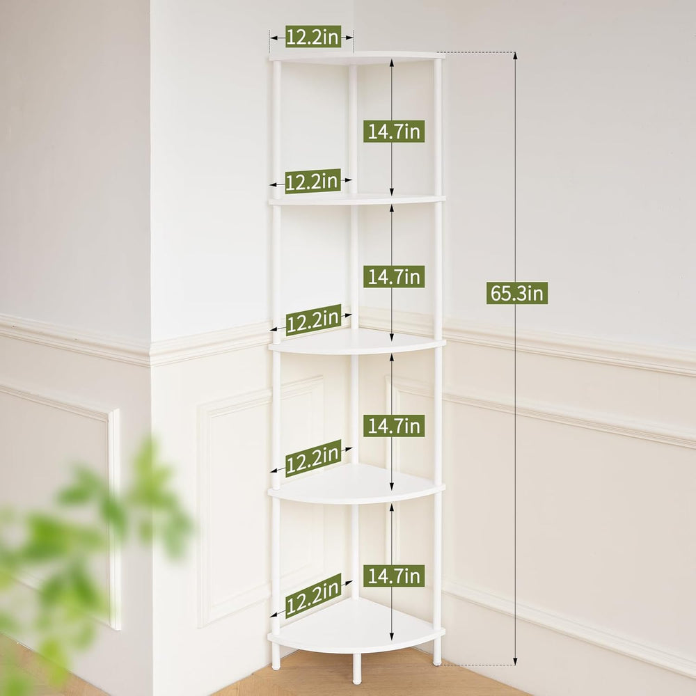 Yoobure Corner Shelf Stand, 5-Tier Bookshelf, 65" Tall Shelves for Bedro...