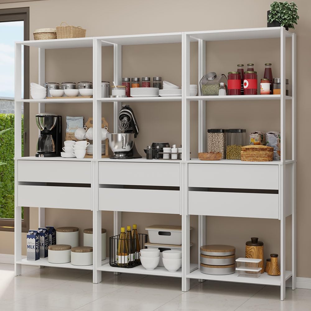 Madesa Kitchen Pantry Storage Rack with 6 Drawers and Open Shelves 82" L...