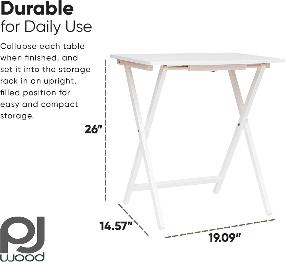 PJ Wood - 5 Pack XL TV Tray Tables - White Wood Set | Large Size, Rectangular...