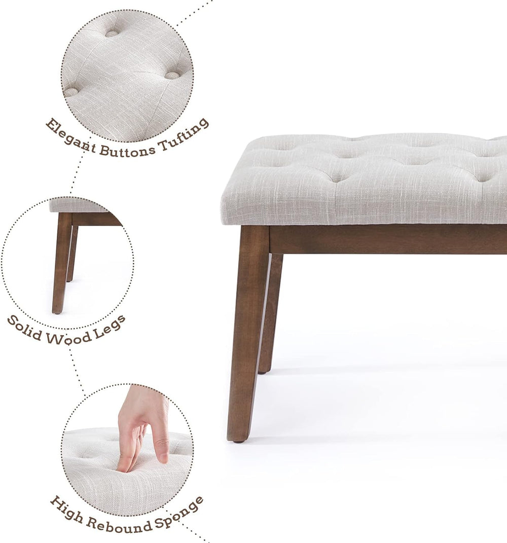 HUIMO Upholstered Bench, Button Tufted Dining Bench (Beige) | with Solid Wood...
