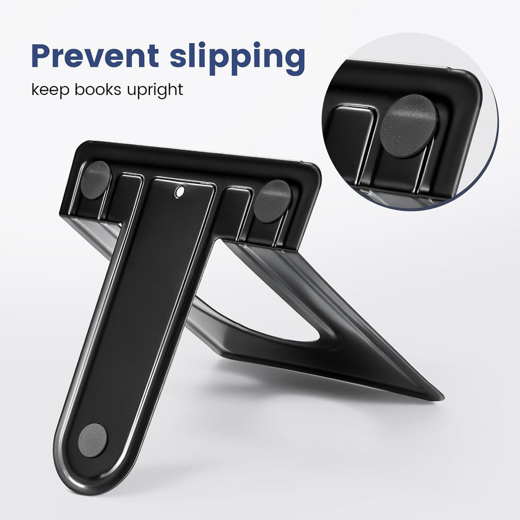 HappyHapi Book Ends, Non-Skid Metal Bookend Supports for Shelves, Heavy Duty Book End, Office Book Stopper, 6 x 5 x 6 Inches, 14 Pieces / 7 Pairs (Black)