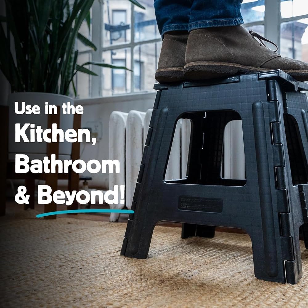 Kikkerland Rhino Foldable Step Stool – Holds Adults up to 300 Lbs, Best for K...