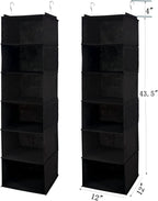 6 Shelves Hanging Closet Organizer, 2 Pack Hanging Storage with 4 Side Pockets for Clothes Shoes, 43.5"x12"x12"(Black)