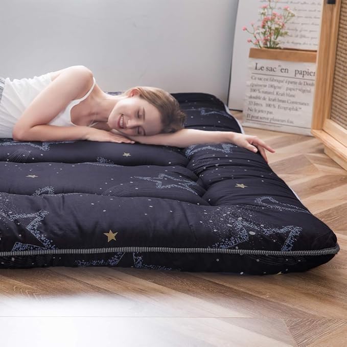 MAXYOYO Japanese Floor Mattress Futon Mattress, 4" Thicken Tatami Mat Sleeping Pad Foldable Roll Up Mat Boys Girls Dormitory Pad Kids Floor Lounger Pillow Bed, Charcoal Grey, Queen Size