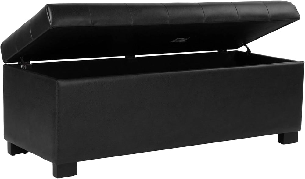 Spatial Order 46" Tufted Storage Bench - Black Faux Leather