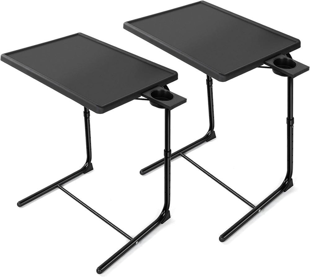HUANUO TV Trays Set of 2, TV Tray with 6 Height & 3 Tilt Adjustments, Bla...