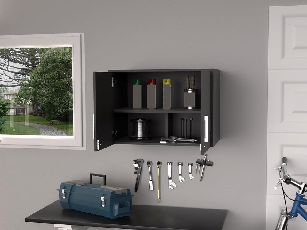 Farmhouse Pantry Storage Cabinet, Wall Cabinet Double Door, Three Internal Sh...