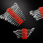 46PC Red Magnetic Wrench Organizers Set for Tool Storage - Modular Wrench Holders with Metric & SAE Labeled Slots, Extra Strength Magnet Base - Workshop & Home Toolbox Organization Gift