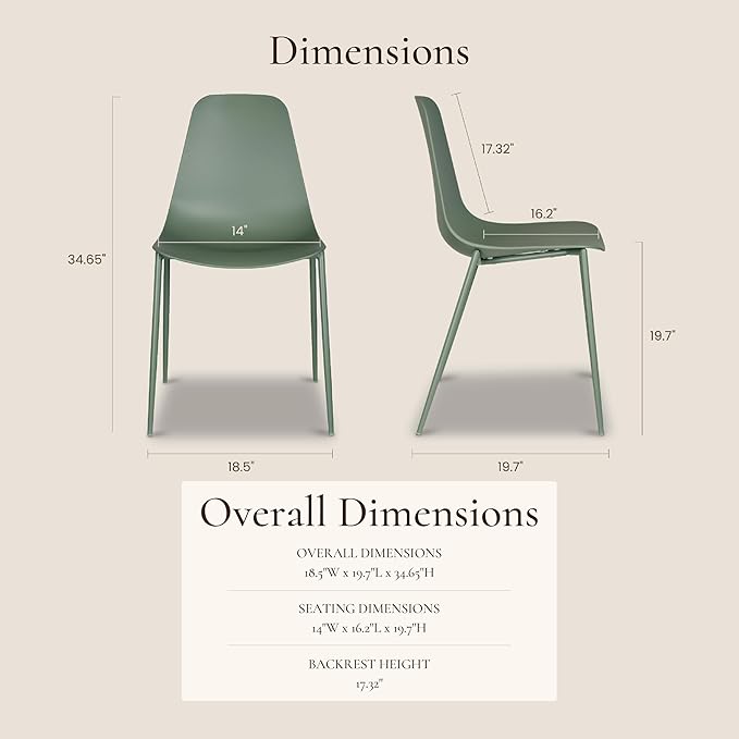 Poly & BARK Isla Modern Kitchen Chairs Set of 4 - Plastic Dining Chair wi...