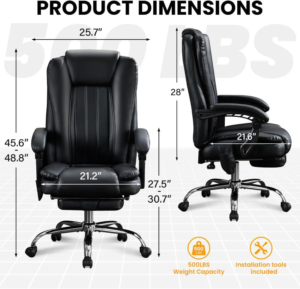 6 Points Vibration & Heat Massage Office Chair with Foot Rest,500lbs Big and Tall Office Chairs,Ergonomic Reclining Desk Chair for Home Office,Gaming