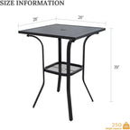 VICLLAX Outdoor Bar Table with Umbrella Hole, Tall Top Patio Furniture for Lawn Garden, Black Tabletop with Storage Shelf