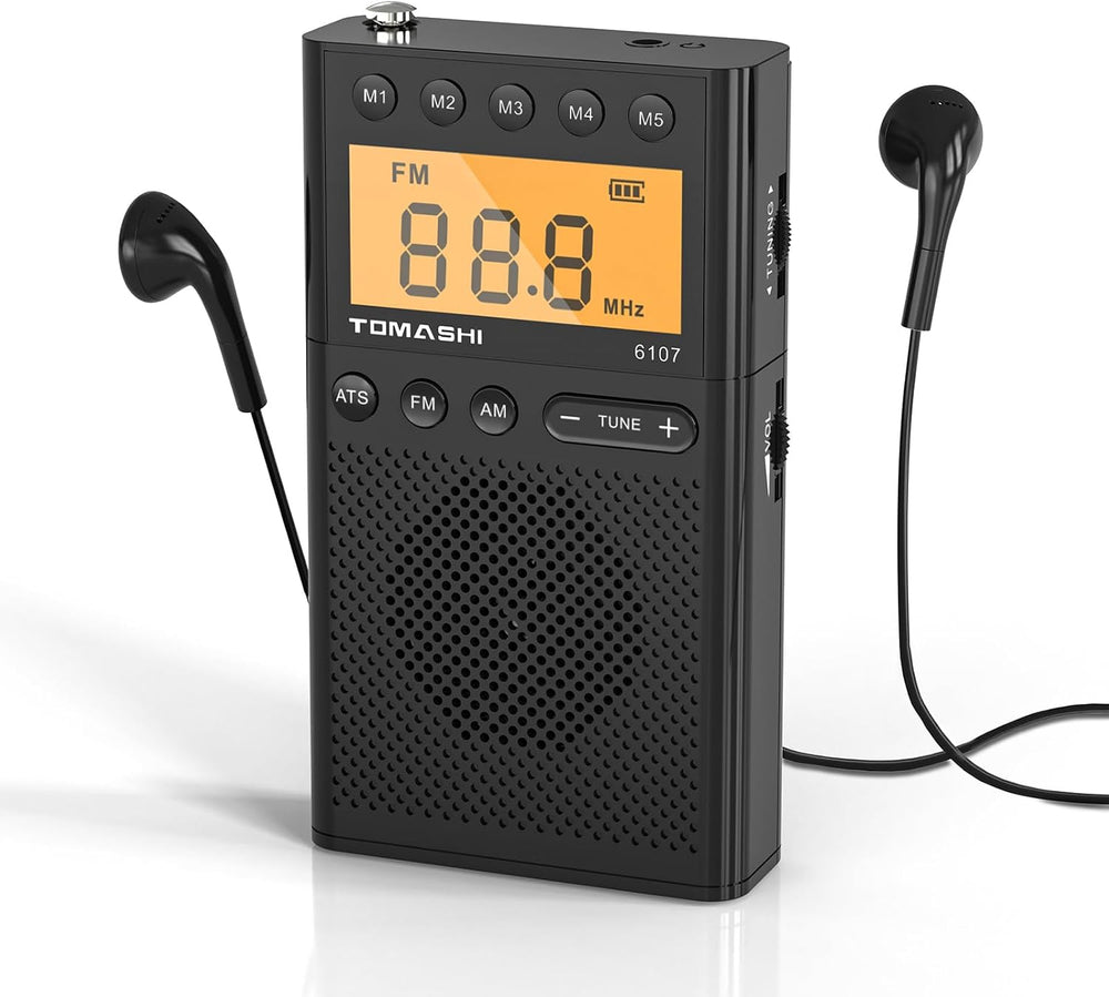 TOMASHI Portable AM FM Radio, Small Battery Operated Personal Radio