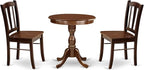 East West Furniture ESDL3-MAH-W 3 Piece Dinette Set for Small Spaces Contains a Round Dining Table with Pedestal and 2 Dining Room Chairs, 30x30 Inch, Mahogany