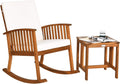 Tangkula Acacia Wood Patio Bistro Set, Outdoor Rocking Chair with Table, Porch Rocker with Thick Cushion of Detachable Cover, Porch Rocking Chair Table Set for Outdoor Indoor Patio Backyard, Teak