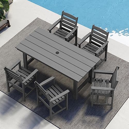 SERWALL 7 Pcs Outdoor Dining Set, 67" HDPE Dining Set for 6, Gray