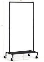SunnyPoint Industrial Loft Style Rolling Garment Rack - Rolling Clothes Organizer (Single Rack)