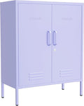 Wide Multipurpose Metal Storage Cabinet with Lockable Design & 2 Adjustable Partitions, Thickened Steel & Sturdy Construction for Home, Living Room & Office Purple 33" H X 29.5" W X 13.8" D