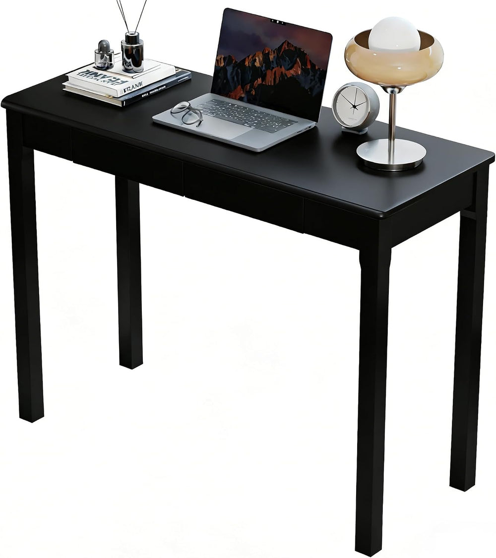 Solid Wooden Desk with Drawers - 39 x 16 Inch Modern Narrow Desks, Rubberwood...