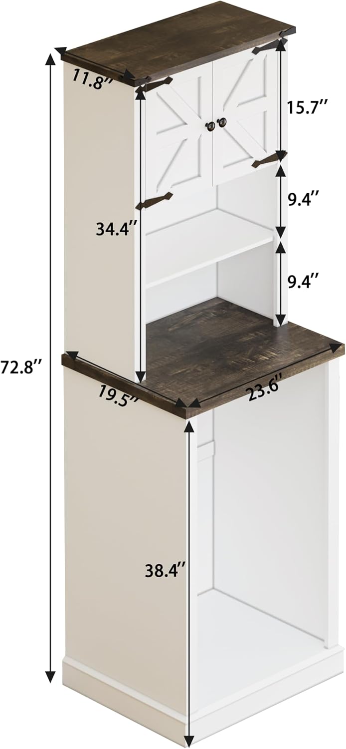 73'' Tall Mini Fridge Cabinet with Storage Hutch, Farmhouse Coffee Bar with Mini Fridge Space, Wine Bar Cabinet for Kitchen, Dining Room, Living Room