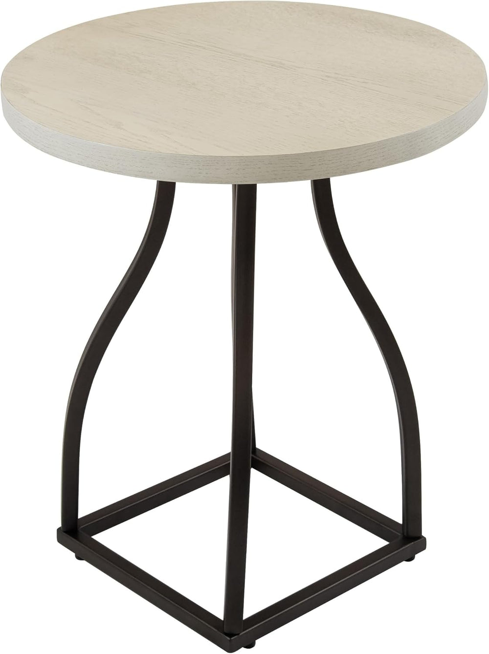 Accent Table, 20 Inch Round Wood White Top, Black Metal Base