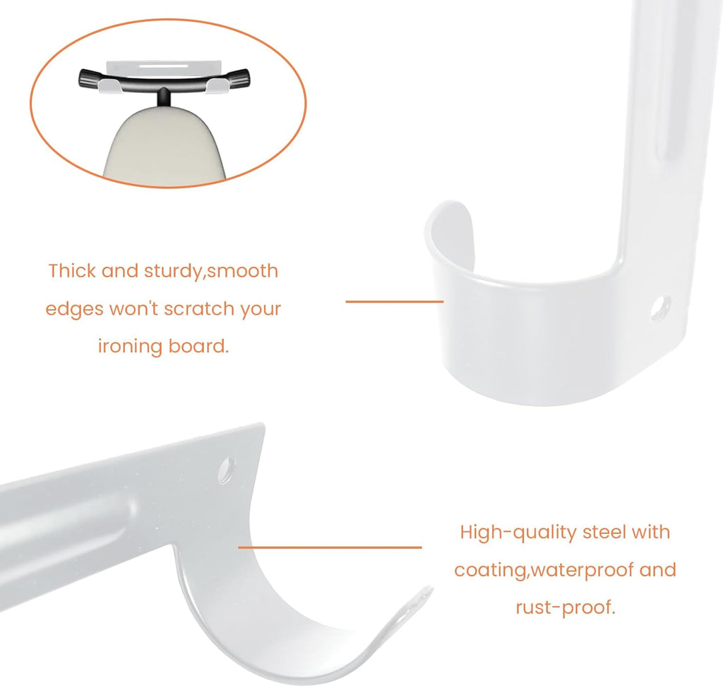 Ironing Board Hanger Wall Mount Ironing Board Holder Organizer Wall Rack for Laundry Rooms Space-Saving Storage Rack Hanging Shelf Hanger with Screws (White)