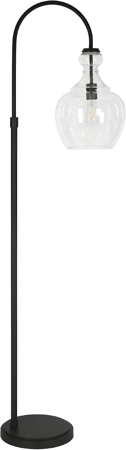 Henn&Hart Arc Floor Lamp with Glass Shade in Blackened Bronze/Seeded, Flo...