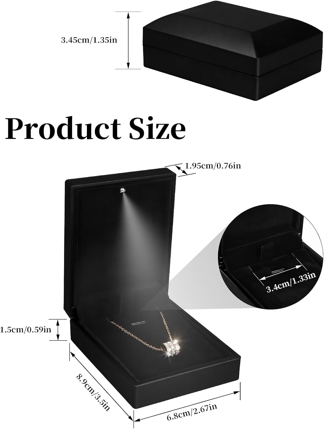 Hatori LED Pendant Necklace Box, Small Jewellry Storage Display Case, Jewelry Gift Boxes for Proposal Wedding Engagement Birthday Anniversary