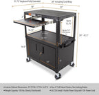 Line Leader Large AV Cart with Locking Cabinet | Height Adjustable Utility Cart with Pullout Keyboard Tray & Cord Management | UL Safety-Certified Computer Cart | Easy Assembly (32 x 18 x 42in)