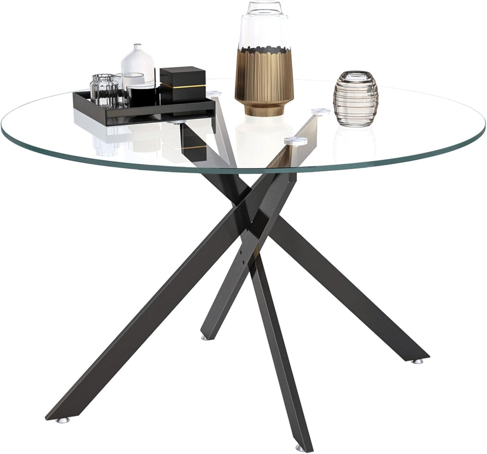 Round Glass Dining Room Table Set for 6, 7-Piece Dining Table Set with 47.2&q...