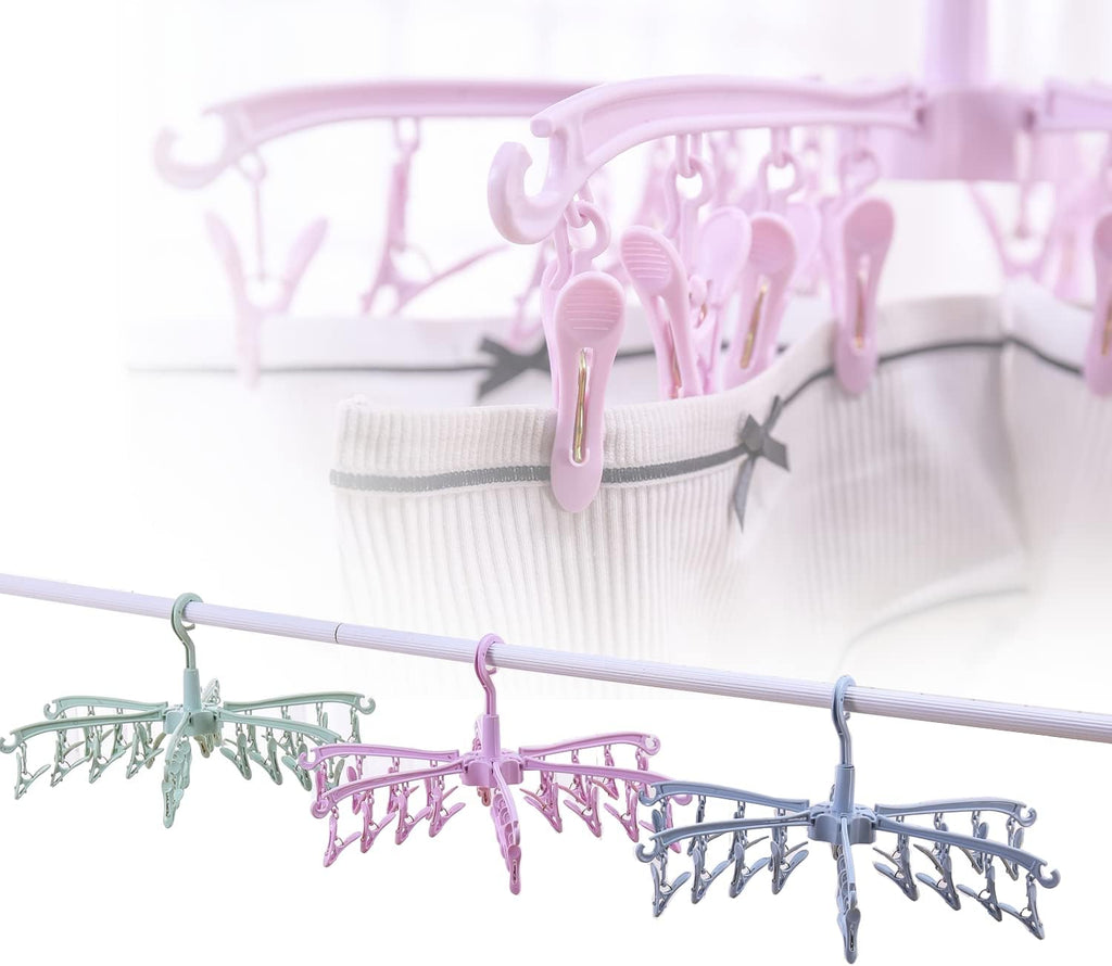 Foldable Drying Rack with 24 Clips for Drying Socks Lingerie Baby Clothes Drying Towels Rotatable Sock Drying Rack
