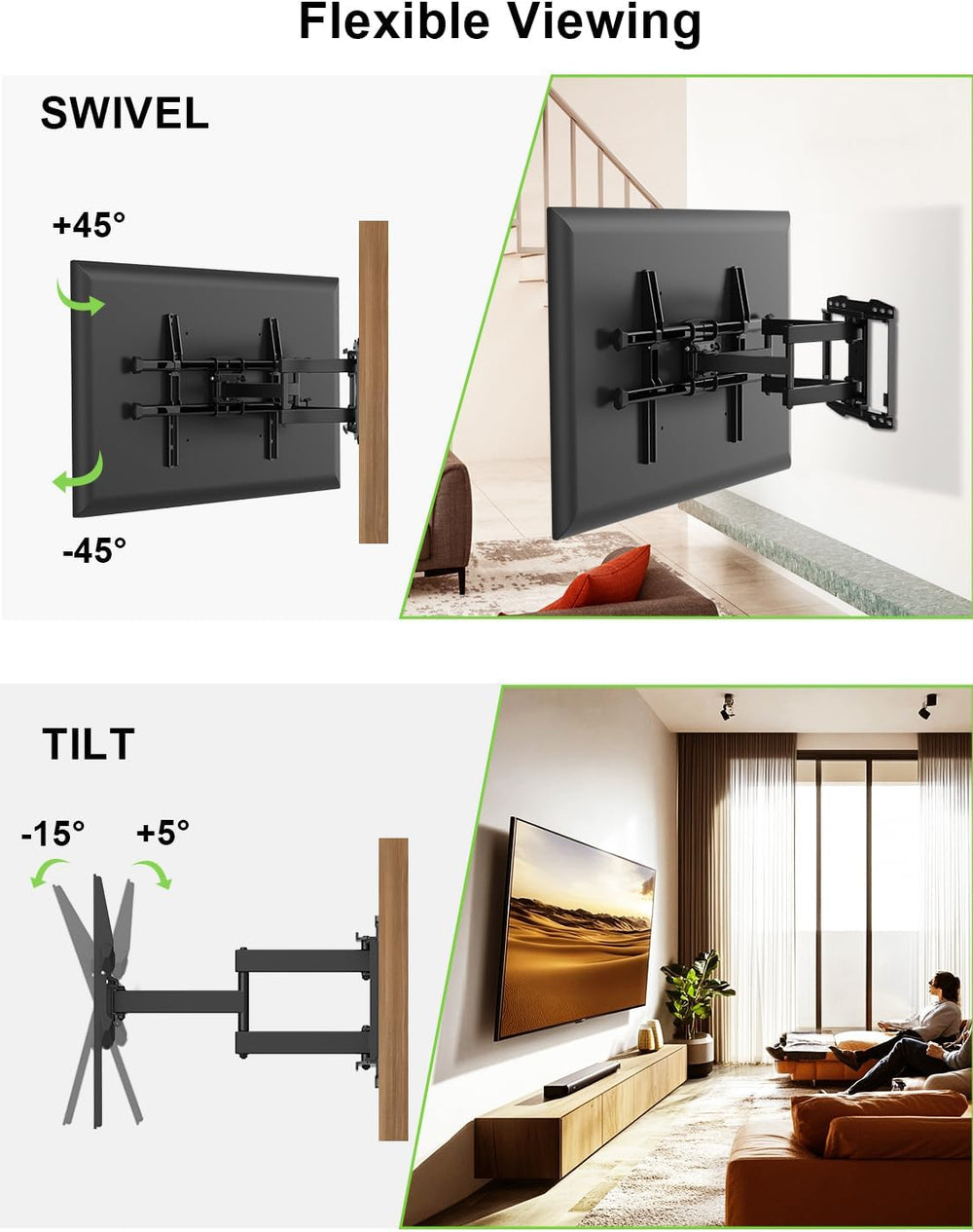 USX Mount Full Motion TV Wall Mount for 37-82 Inch TVs, Swivel and Tilt Wall ...