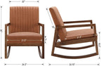 Leather Modern Rocking Chair Mid Century Armchair Upholstered Arm Chair with Padded Seat/Wood Frame, Comfy Rocker for Living Room/Bedroom, Retro Brown PU