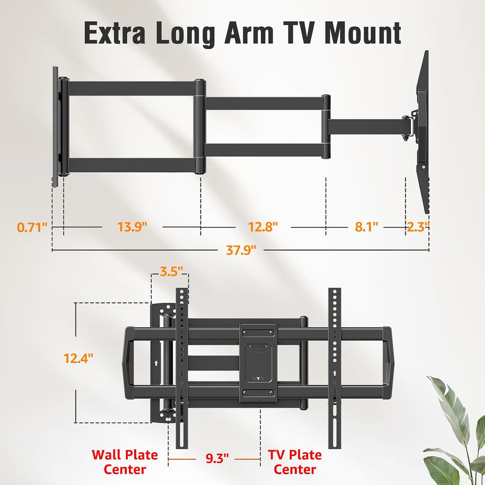 37.9" Long Arm TV Wall Mount for 42-75 Inch TV, Full Motion Swivel and T...