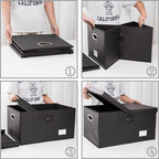 Collapsible Storage Box with Lid [1-Pack] Leather Fabric Foldable Storage Bin Organizer Container Basket Cube with Cover for Home Bedroom Closet Office Nursery Black (22.8X15.7X11.8)