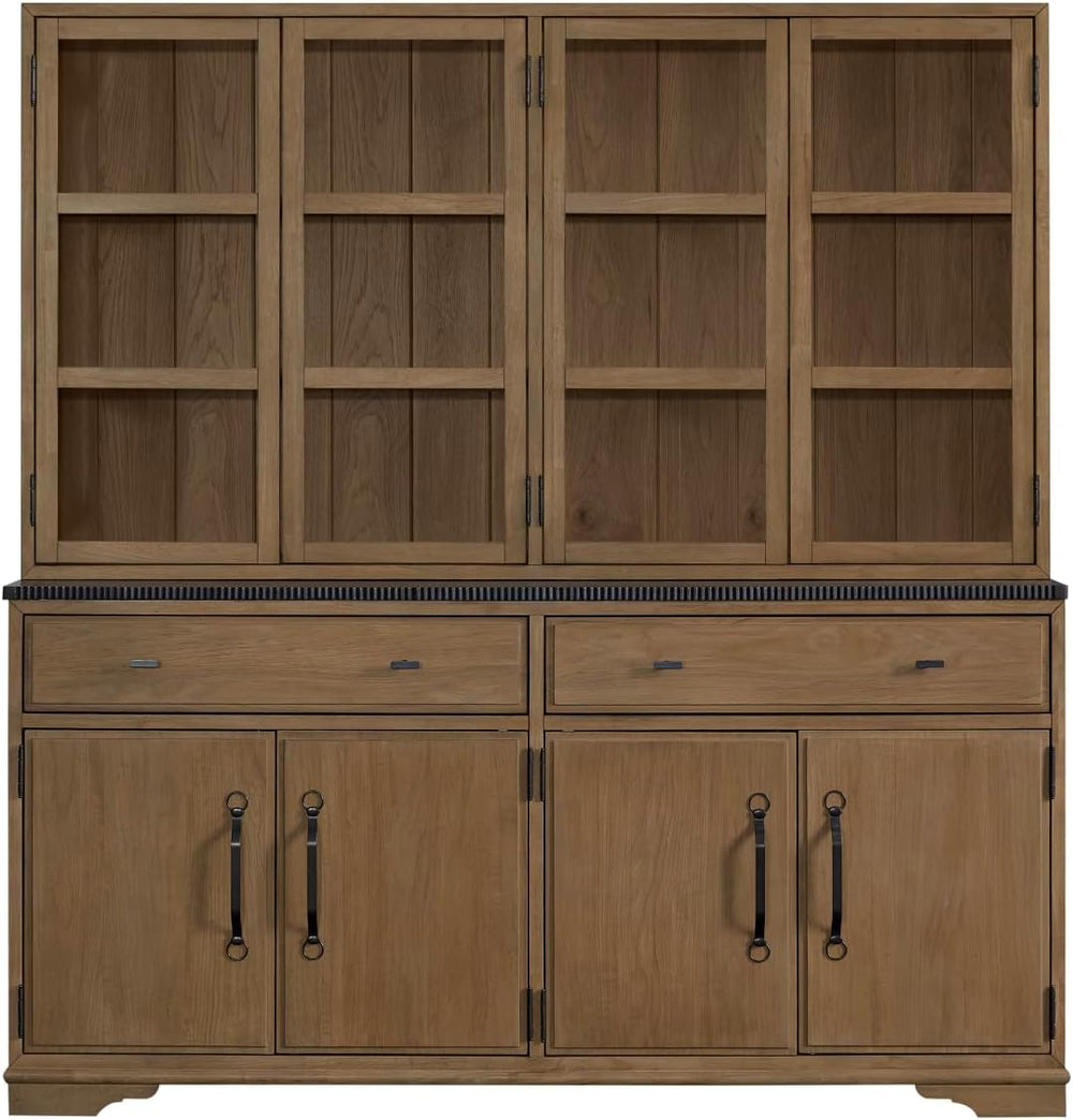 2 Piece Cabinet (Hutch and Buffet) - Almond with Solid Wood and MDF | Two-pie...