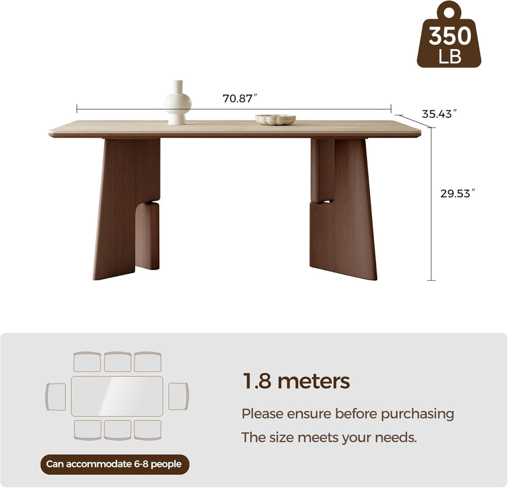71" Modern Sintered Stone Dining Table for 6-8, Solid Wood Base Rectangu...