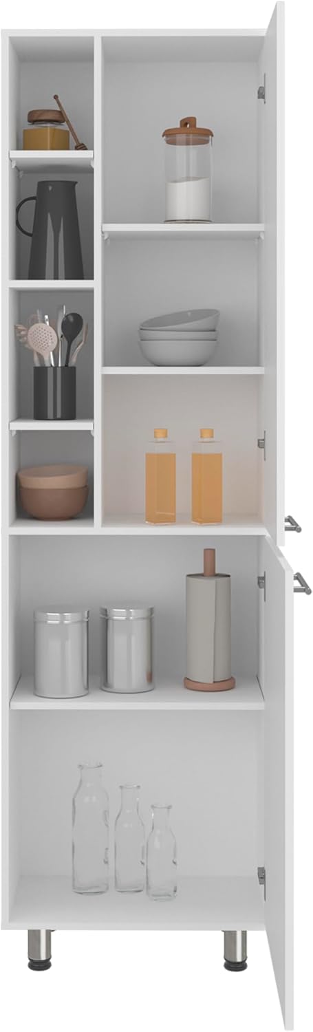 Modern White Kitchen Pantry Cabinet with Open & Closed Shelves – Space-Ma...