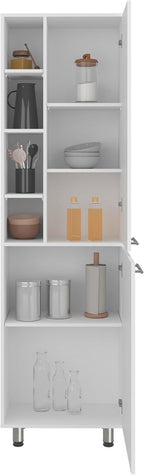 Modern White Kitchen Pantry Cabinet with Open & Closed Shelves – Space-Maximizing Storage for Appliances, Jars & Containers | Durable, Dust-Resistant Design with Ergonomic Access