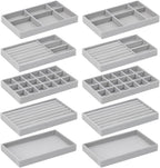 10 Pack Jewelry Organizer Tray Drawer Inserts Stackable Velvet Liner Dividers Customizable Jewellery Box Foam Ring Earring Holder Necklace Bracelet Storage Display Dish Flat in Dresser Vanity