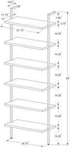 Coaster Home Furnishings - Owens - Wood and Metal - 6-Shelf Wall Mounted Bookshelf with Ladder Design and Transitional Style - Home Office & Living Room - 96-Inch - Walnut & Black - 980072
