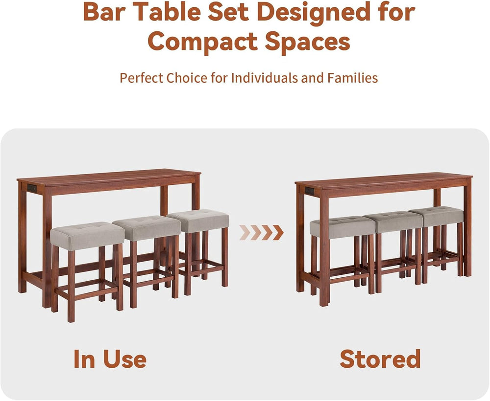 59" Dining Bar Table Set with Power Outlet, Behind Couch Sofa Table with...
