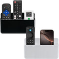 2Pcs Remote Control Holder Wall Mount, TV Remote Caddy Box Hollow Bottom Slot Easy Phone Charging, Self Adhesive Remote Holder,Wall Pen Holder Storage Accessories for Home Office School (White&Black)